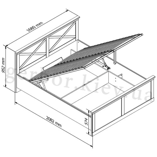 Фото ліжка FRIJA LOZ/160 з підйомним механізмом BRW – схема розмірів та наповнення
