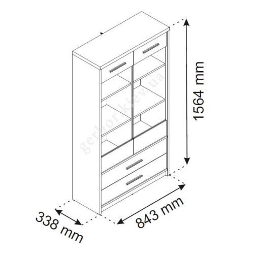 Фото низької вітрини PAVI 2W2S ВМВ – схема з розмірами