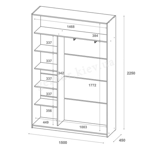 СІТІ ЛАЙТ Шафа-купе 2 ДСП ДОРОС (DOROS) 150x45x225