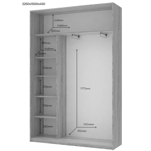 СІТІ ЛАЙТ Шафа-купе 2 ДСП ДОРОС (DOROS) 150x45x225