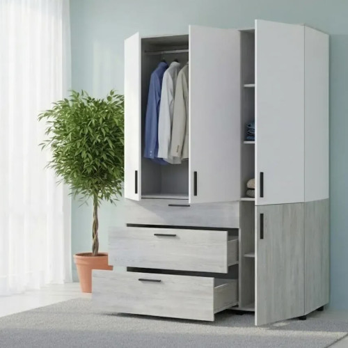 Фото наповнення шафи ТОРН 3 ДСП/3Ш штанга ДОРОС (DOROS) сосна натті / білий в інтер'єрі