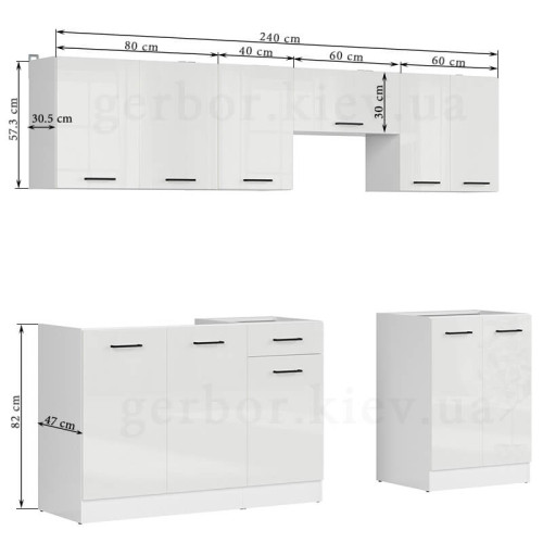 Фото кухні JUNONA LINE 240 BBL BRW крейдяний глянець (без стільниці) – розміри