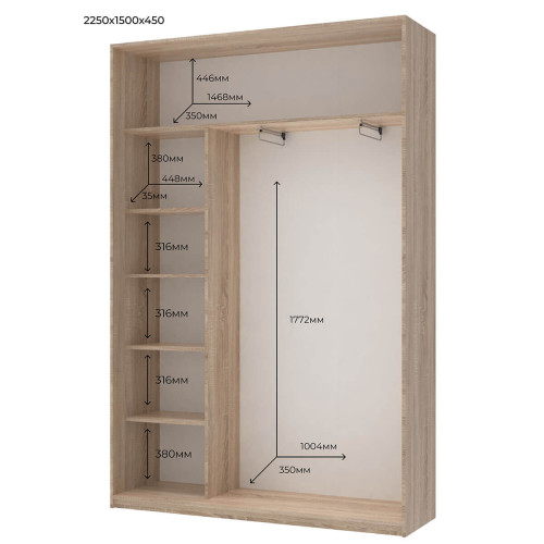 СІТІ ЛАЙТ Шафа-купе 2 Дзеркала ДОРОС (DOROS) 150x45x225