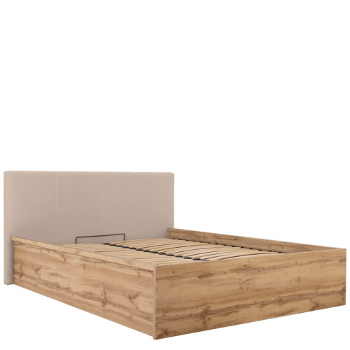 Фото кровати с подъемным механизмом TETRIX LOZ/140/B/T BRW дуб вотан с бежевой накладкой – вид сбоку