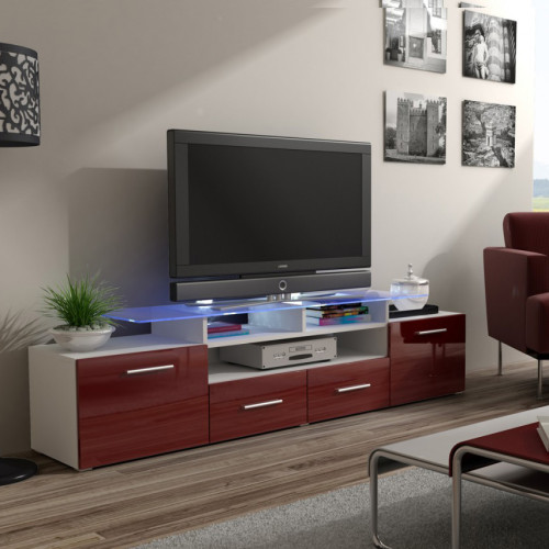 EVORA CAMA MEBLE Тумба ТВ белый / бордовый глянец