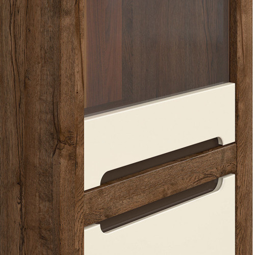 Фото вітрини RUSO REG1W1D_LED BRW дуб квітень / перламутр глянець з підсвіткою полиць – ручки