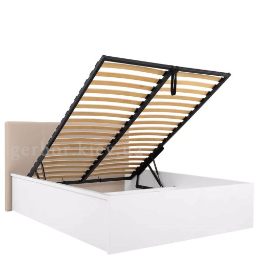 Фото кровати с подъемным механизмом TETRIX LOZ/160/B/T BRW белый глянец с бежевой накладкой