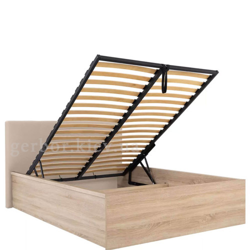 Фото кровати с подъемным механизмом TETRIX LOZ/160/B/T BRW дуб сонома с бежевой накладкой