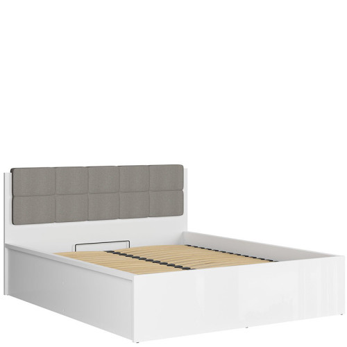 Фото кровати с подъемным механизмом TETRIX LOZ/160/B BRW белый глянец с серой накладкой - вид сбоку