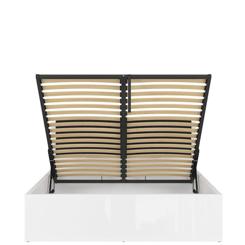 Фото кровати с подъемным механизмом TETRIX LOZ/160/B BRW белый глянец с черной накладкой - вид спереди