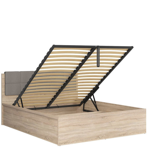 Фото кровати с подъемным механизмом TETRIX LOZ/160/B BRW дуб сонома с серой накладкой