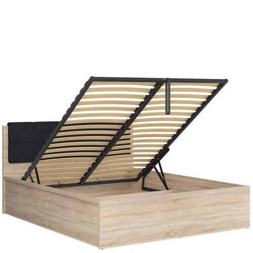 Фото кровати с подъемным механизмом TETRIX LOZ/160/B BRW дуб сонома с черной накладкой