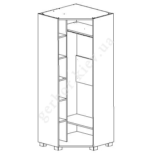 На фото схема наполнения углового шкафа Х-СКАУТ Х-23 Санти - платяное отделение справа