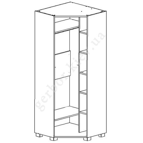 На фото схема наполнения углового шкафа Х-СКАУТ Х-23 Санти - платяное отделение слева
