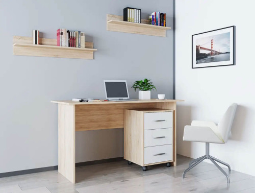 Фото письмового столу T3 ДОРОС (DOROS) дуб сонома / білий в інтер'єрі