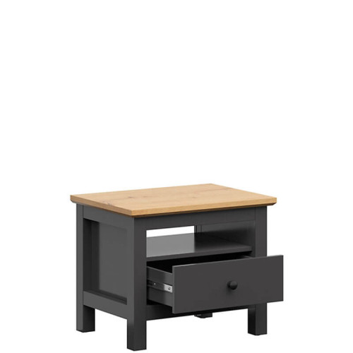 На фото прикроватная тумба HESEN KOM1S/5/6 BRW графит / дуб артизан – наполнение