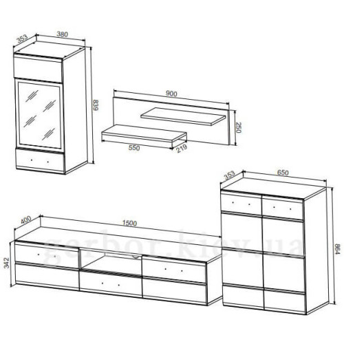 Фото вітальні АЛЯСКА ВМК – схема з розмірами