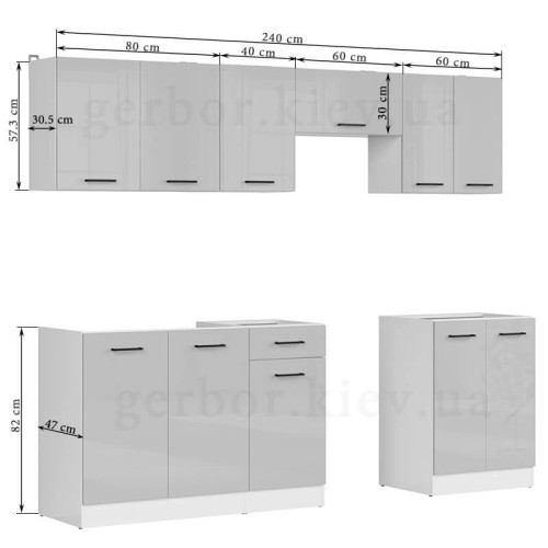 Фото кухні JUNONA LINE 240 BBL BRW світло-сірий глянець (без стільниці) – розміри