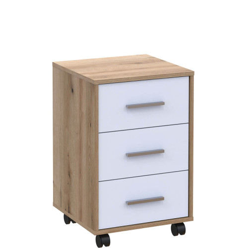 Фото мобільної тумбочки T3 ДОРОС (DOROS) дуб евок / білий – вигляд збоку