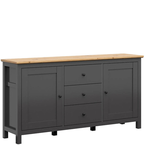 На фото комод HESEN KOM2D3S/10/19 BRW графит / дуб артизан – вид сбоку