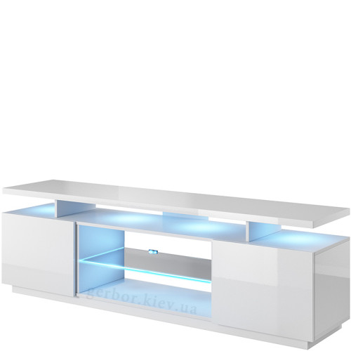 На фото вид спереди тумбы ТВ EVA CAMA MEBLE белый глянец