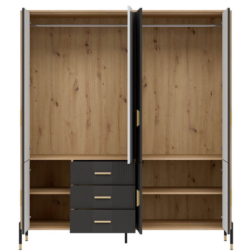 Фото спальні DANTE LIVEO дуб кремона торро / антрацит / золоті ручки – наповнення шафи