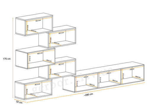 Фото гостиной BLOX VIII ASM MEBLE – схема с внутренними размерами