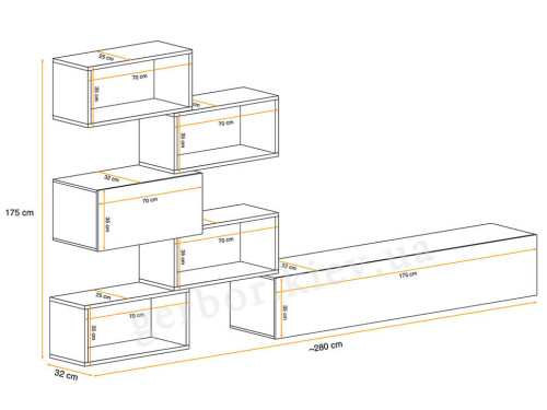 Фото гостиной BLOX VIII ASM MEBLE – схема с внешними размерами