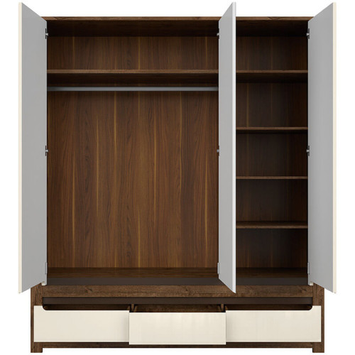 Фото шкафа с зеркалом RUSO SZF2D1M3S BRW дуб апрель / перламутр глянец – наполнение