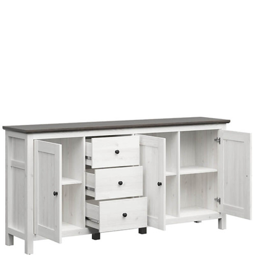 На фото комод HESEN KOM3D3S/10/20 BRW лиственница sibiu светлая / сосна larico – наполнение