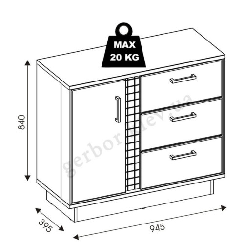 Фото тумбы MARCO MR2 BOGFRAN – схема с размерами