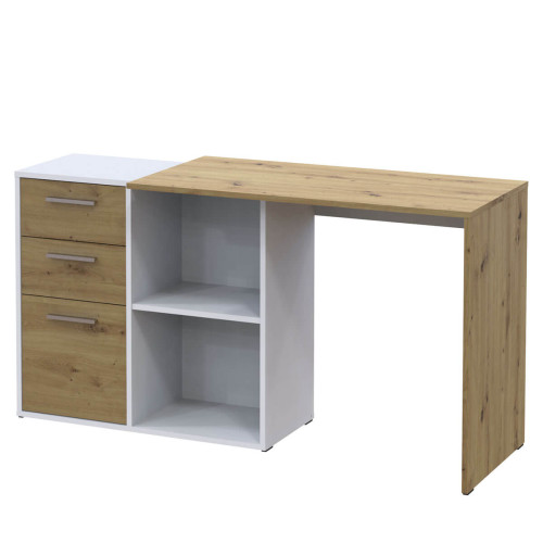 Фото письмового столу T8 ДОРОС (DOROS) білий / дуб артизан – вигляд збоку