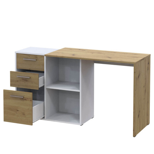 Фото письмового столу T8 ДОРОС (DOROS) білий / дуб артизан – вигляд збоку наповнення