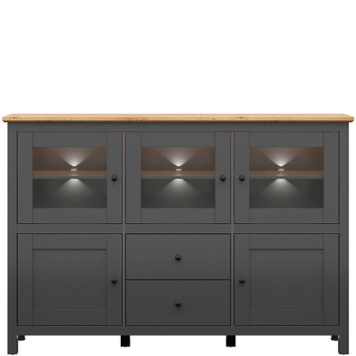 На фото буфет HESEN KOM3W2D2S/13/19 BRW графит / дуб артизан