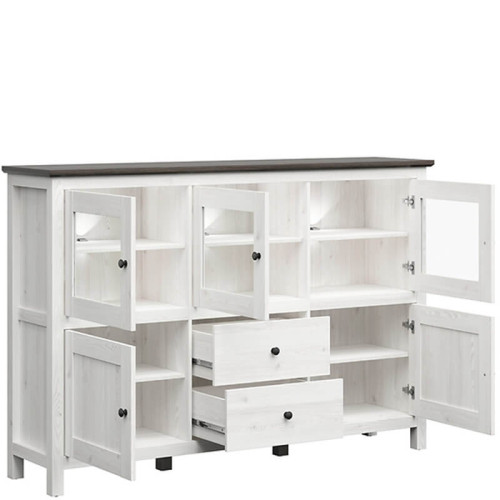 На фото буфет HESEN KOM3W2D2S/13/19 BRW лиственница sibiu светлая / сосна larico – наполнение