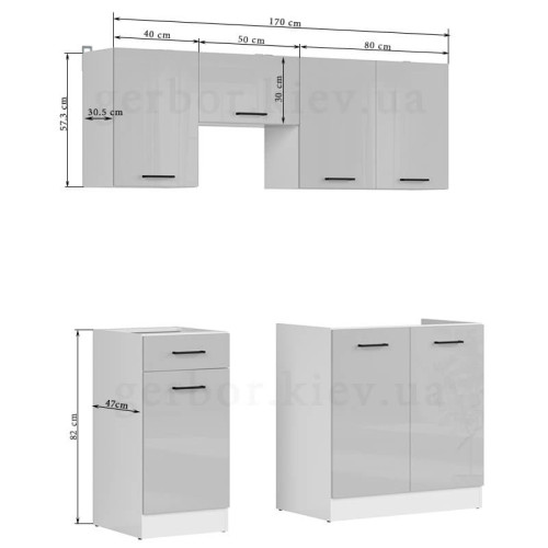 Фото кухні JUNONA LINE 170 BBL BRW світло-сірий глянець (без стільниці) – розміри