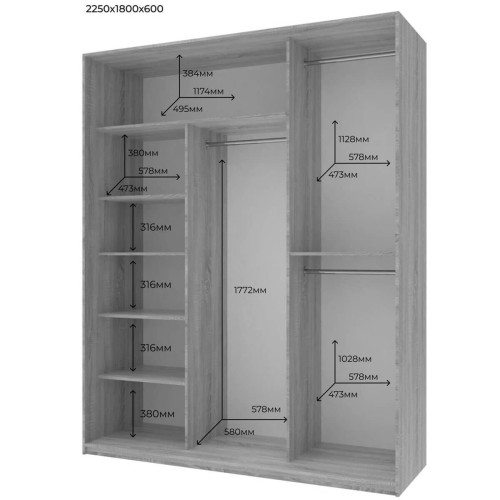 СІТІ ЛАЙТ Шафа-купе 3 Дзеркала ДОРОС (DOROS) 180x60x225