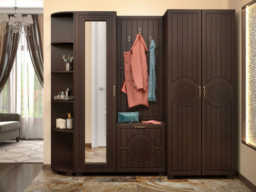 Фото стеллажа МОНБЛАН МБ-4 САНТИ орех темный в интерьере прихожей