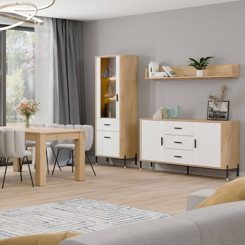 Фото обіднього столу ST10 LIVEO в інтер'єрі їдальні дуб кремона торро / білий / чорні ручки