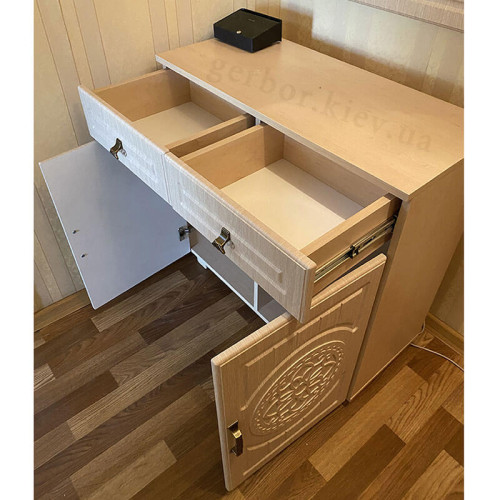 На фото вид сверу тумбы МОНБЛАН МБ-5 САНТИ клен ванкувер / венге светлый от покупателя