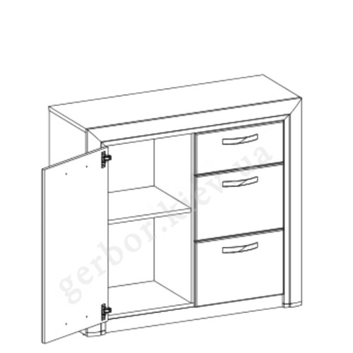 На фото схема наполнения комода OLIVIA 1D3S MEBELBOS