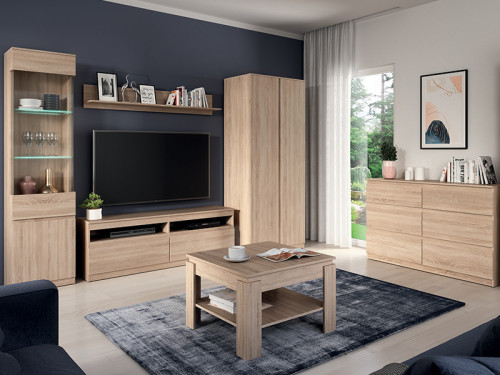 Фото тумби ТВ REMI RM01 LIVEO BOGFRAN дуб сонома в інтер'єрі вітальні