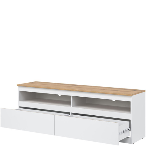 Фото тумби ТВ REMI RM01 LIVEO BOGFRAN білий / дуб евок – вигляд справа наповнення