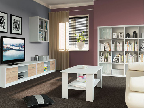 Фото стеллажа NEPO PLUS REG/15/16 BRW белый в интерьере гостиной