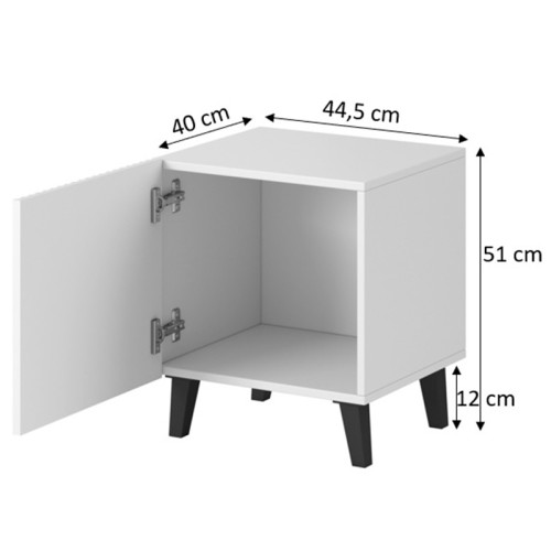 Фото приліжкової тумбочки PAFOS CAMA MEBLE білий / чорні ніжки – схема з розмірами
