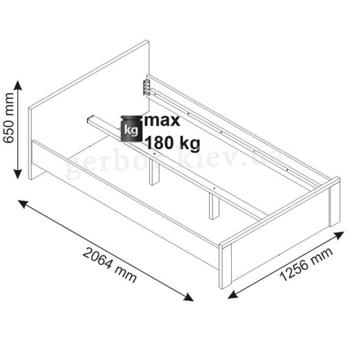 Фото ліжка 120 (каркас) PAVI ВМВ – схема з розмірами