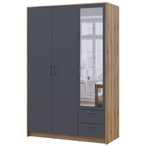 Фото шафи з дзеркалом 3 ДСП РОНДІ ДОРОС (DOROS) 121х52х195 дуб артизан / графіт