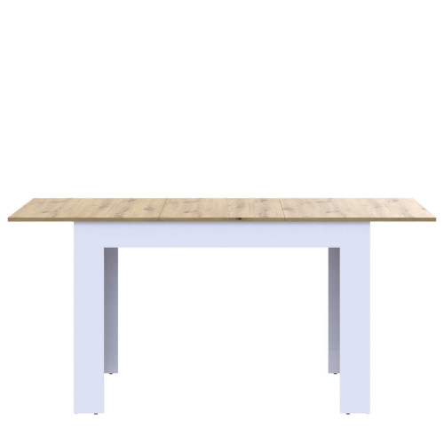 Фото обіднього столу ФЛІНТ ДОРОС (DOROS) у розкладеному вигляді  білий / дуб артизан – вигляд спереду