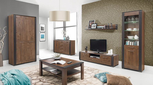 Фото полки NAOMI NA9 BOGFRAN в цвете орех / венге в интерьере гостиной