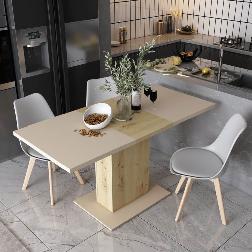 Фото обіднього столу БОСТОН ДОРОС (DOROS) у розкладеному вигляді дуб артизан / кашемір в інтер'єрі